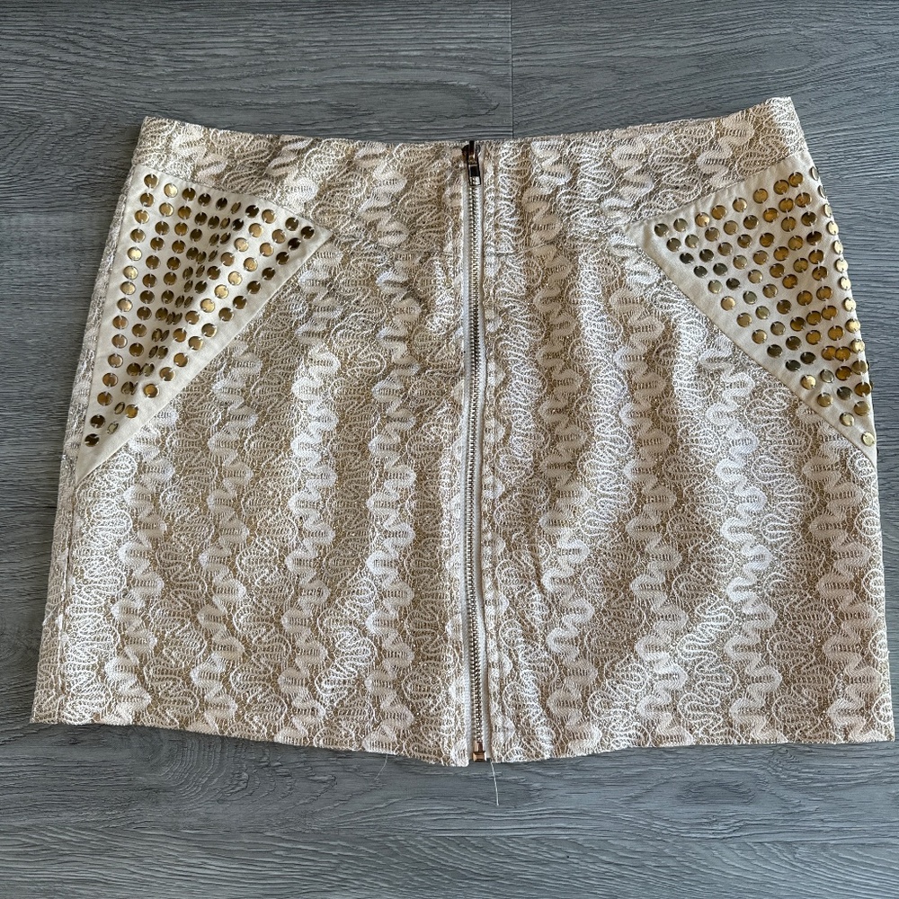 Gold Glitter and Embellishment Front Zip Mini Skirt New Year’s Eve